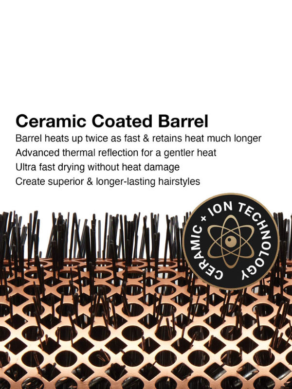 Ceramic coated barrel with text about its features on a white background