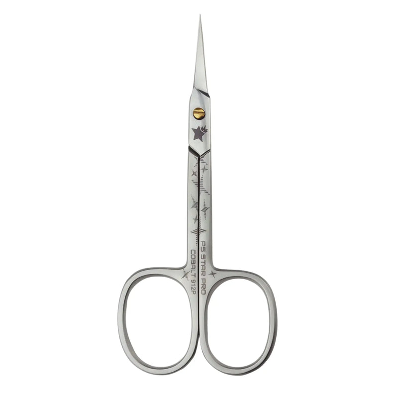 Pair of silver embroidery scissors on a white background