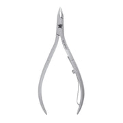 Pair of silver nail clippers on a white background