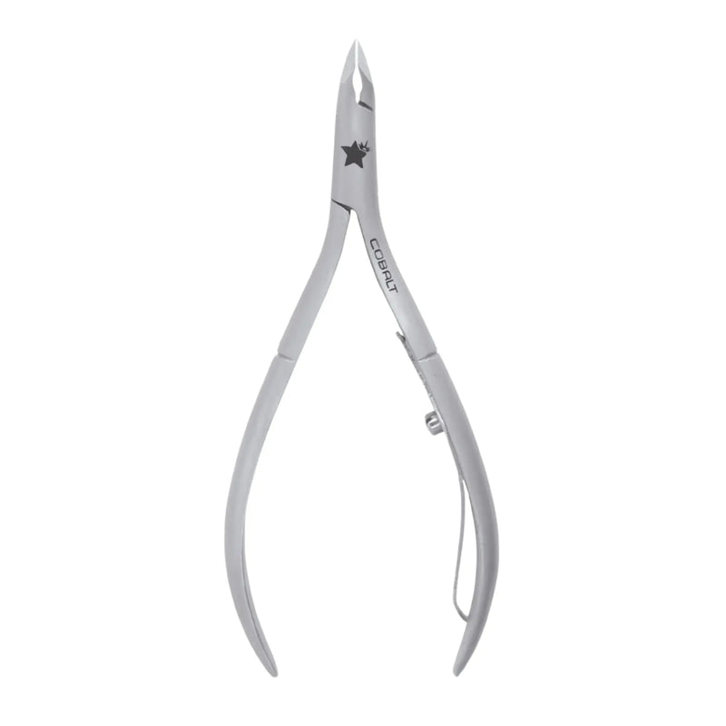 Pair of silver nail clippers on a white background
