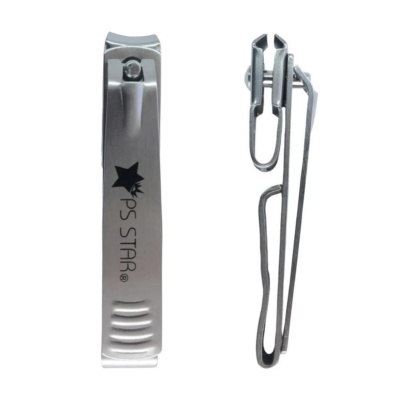 Metallic nail clipper set with 'PS Star' branding on a white background