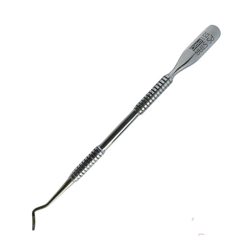 Nail curette and pusher tool for ingrown toenail care non slip handle on white background