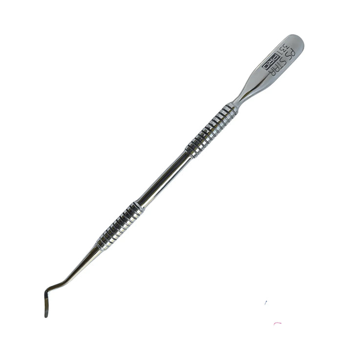 Nail curette and pusher tool for ingrown toenail care non slip handle on white background