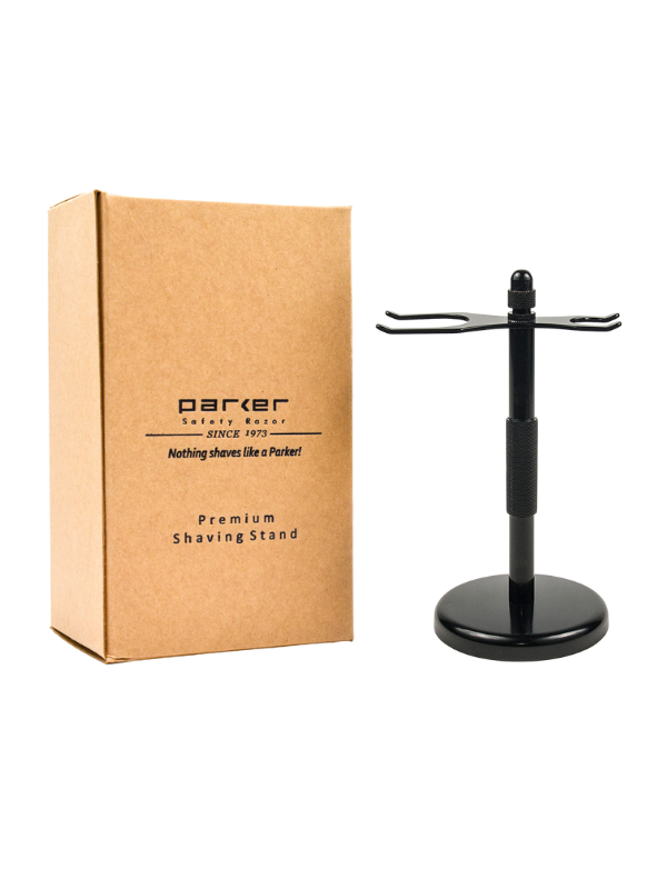 Soporte Parker Deluxe negro para maquinilla de afeitar y brocha de afeitar