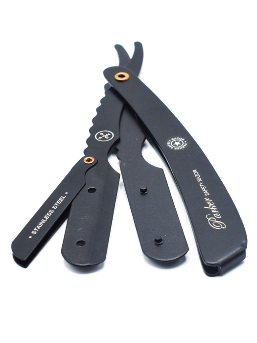 Black folding pocket knife with brand name on a white background