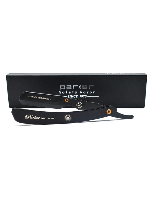 Parker safety razor with black handle and packaging on a white background