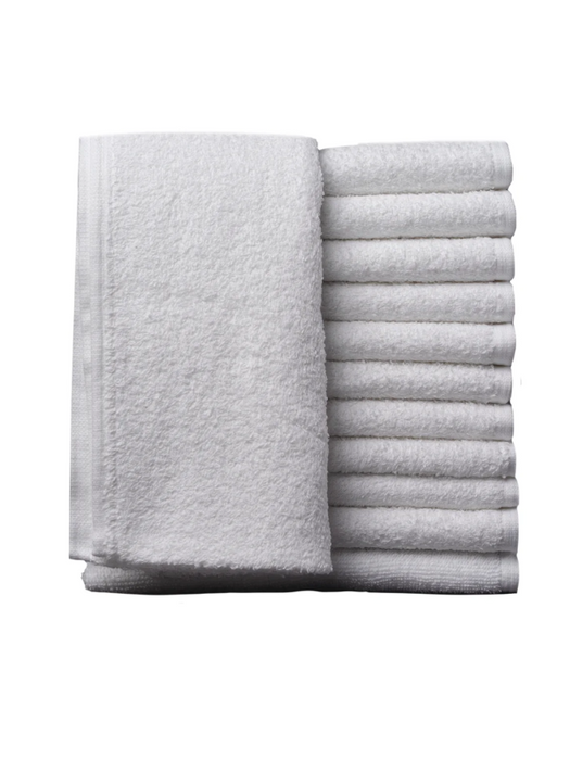 Set of gray towels, including a folded towel and a stack of rolled towels, on a white background.