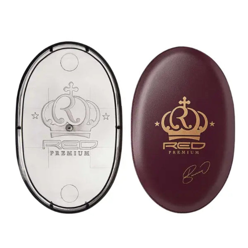 Two oval containers, one silver and one burgundy, with 'RED PREMIUM' branding on a white background.