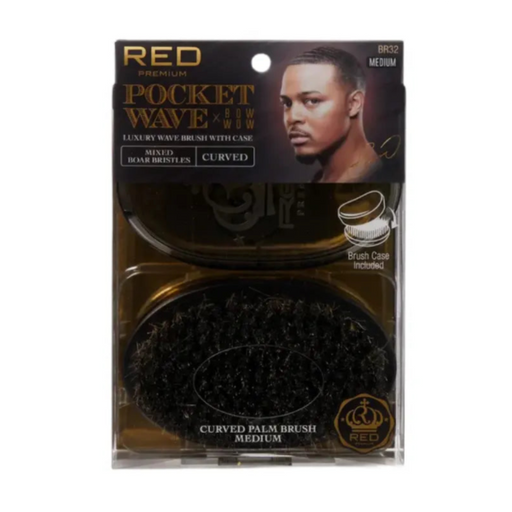 Packaged hairbrush with a man's face on the packaging, featuring the brand 'RED'.