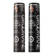 Two bottles of Groovane Hair and Beard Line-Up spray on a white background