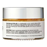 Jar of tintation glitter gel with label on a white background