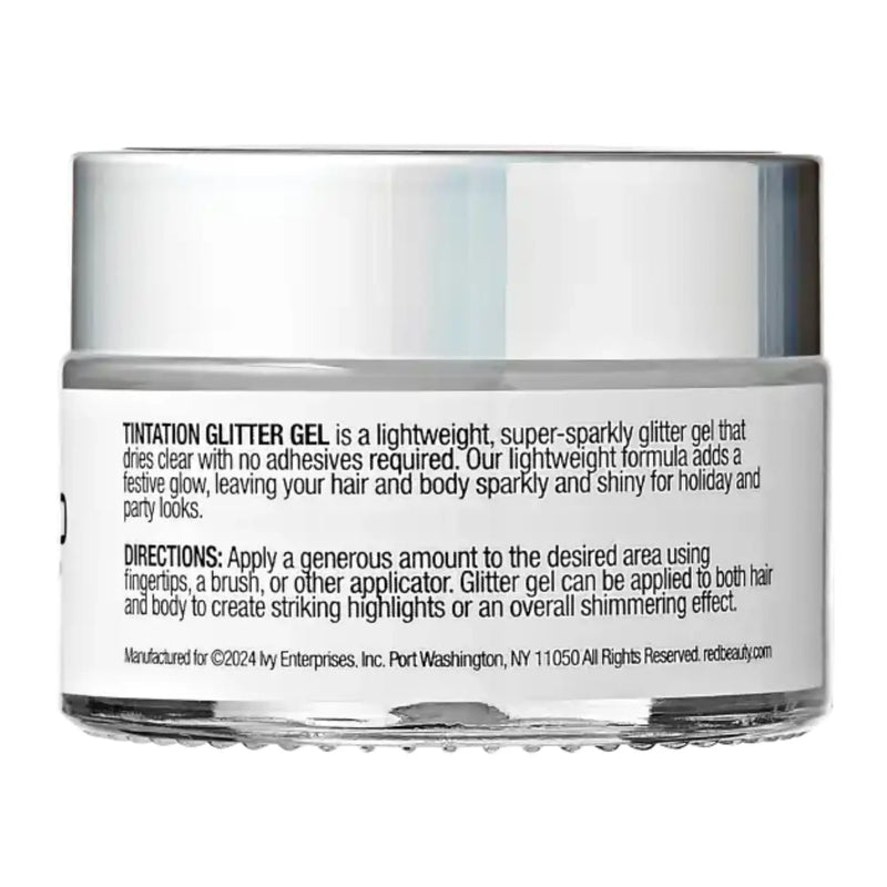 Jar of Tintation Glitter Gel with label on a white background