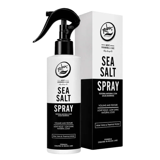 Sea salt spray bottle and packaging on a white background