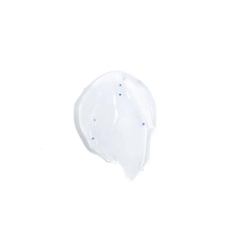 Clear gel with blue dots on a white background