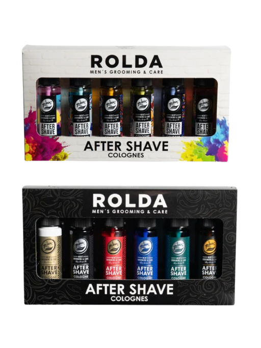 ROLDA after shave colognes packaging on a white background