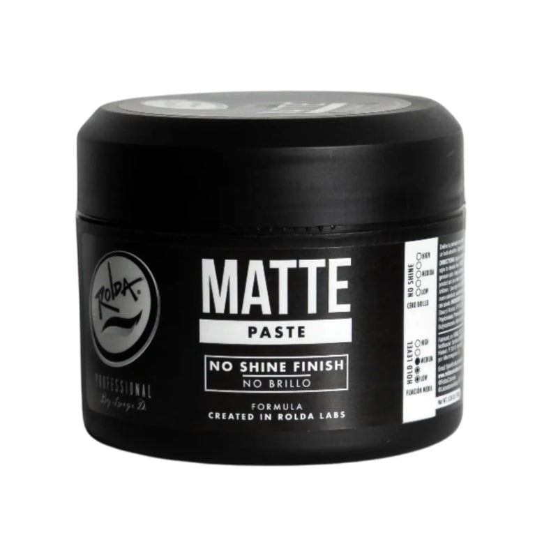 Black jar of matte paste with visible branding on a white background