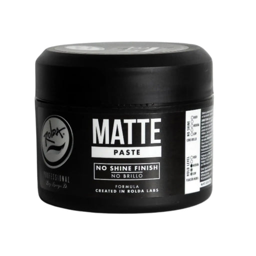 Black jar of matte paste with visible branding on a white background
