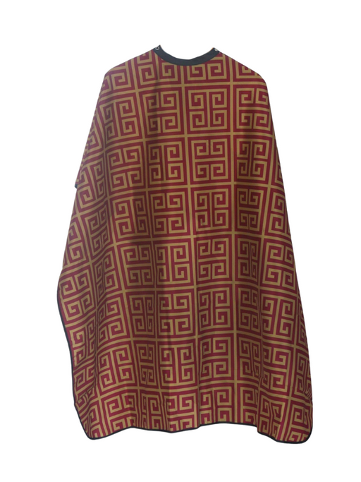 Red and brown patterned cape on a white background