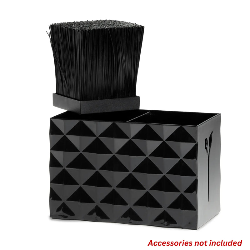 Black deluxe shear holder storage box holding a neck duster on a white background