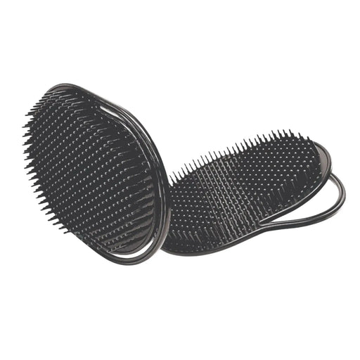 Two black hairbrushes with bristle and comb designs on a white background
