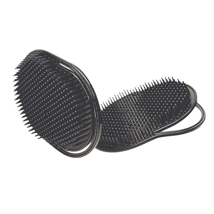 Two black hairbrushes with bristle and comb designs on a white background