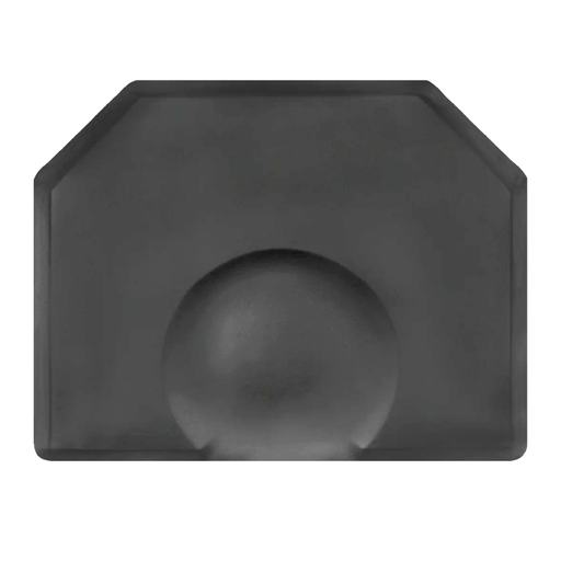Black rubber mat with a circular drain on a white background