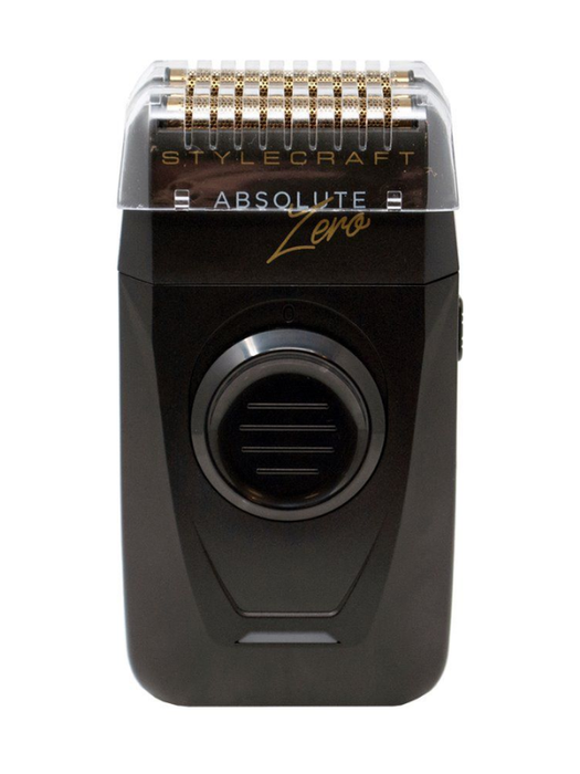 Black electric shaver with 'Stylecraft Absolute Zero' branding on a white background