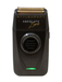 Black electric shaver with gold accents on a white background