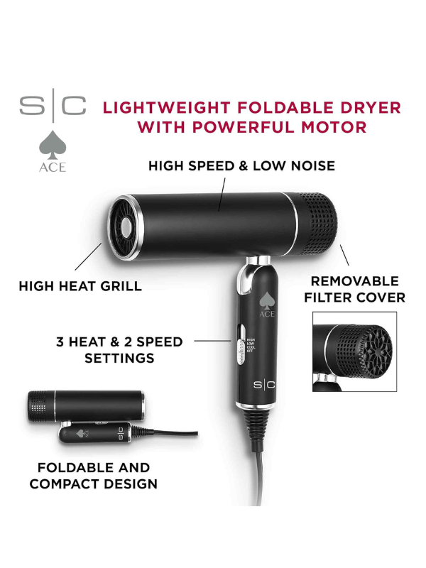 StyleCraft Ace Foldable Lightweight Hair Dryer #SC103B