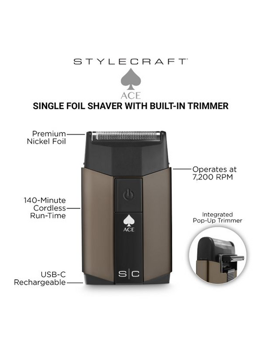 Stylecraft single foil shaver with built-in trimmer on a white background