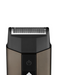 Close-up of a black electric shaver on a white background