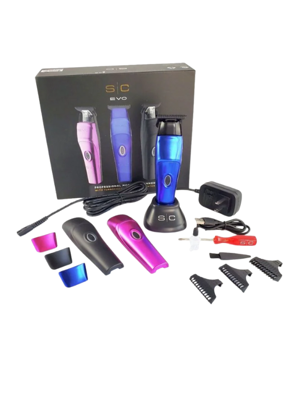 Set of grooming tools with a black box labeled 'SC' on a white background