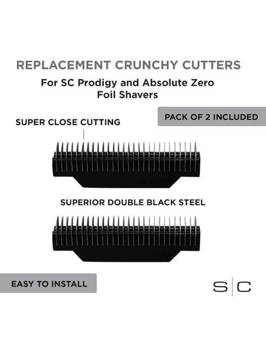 Replacement crunchy cutters for SC Prodigy and Absolute Zero foil shavers on a white background.
