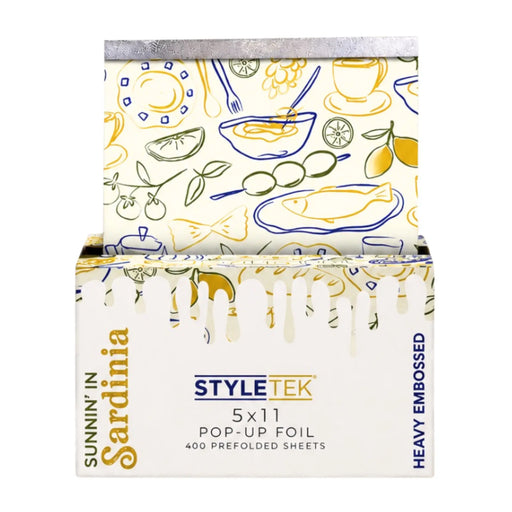 StyleTek Sunnin' in Sardinia Pop Up Foil 5 x 11 400 Heavy Embossed Sheets foil on a ehite background 