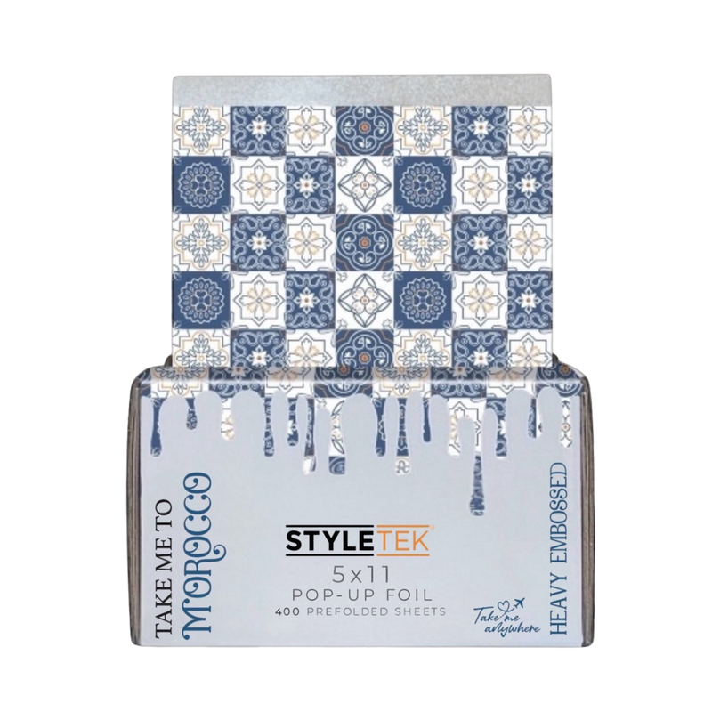 Box of Styletek pop-up foil with decorative pattern on a white background