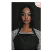 Packaging of the styletek black bleach-proof apron with rhinestones on a white background 