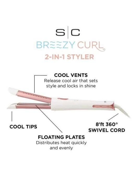 Stylecraft Breezy Curl 2-in-1 Cool Air Hair Styler for Straight or Wavy Styles