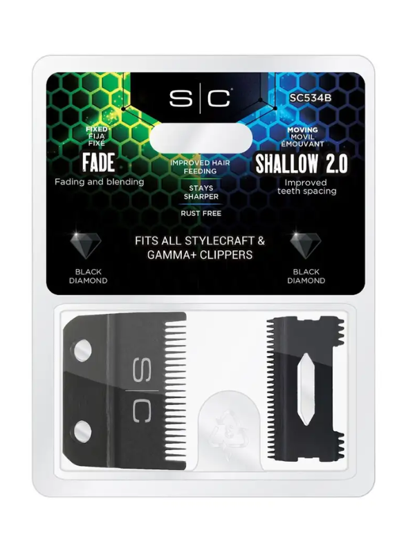 StyleCraft Double Black Diamond DLC Fixed Fade + Shallow Cutter 2.0 Blade Set #SC534B