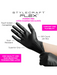 Black examination gloves with Stylecraft Flex branding and feature text on a white background