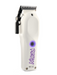 White hair clipper with purple branding on a white background