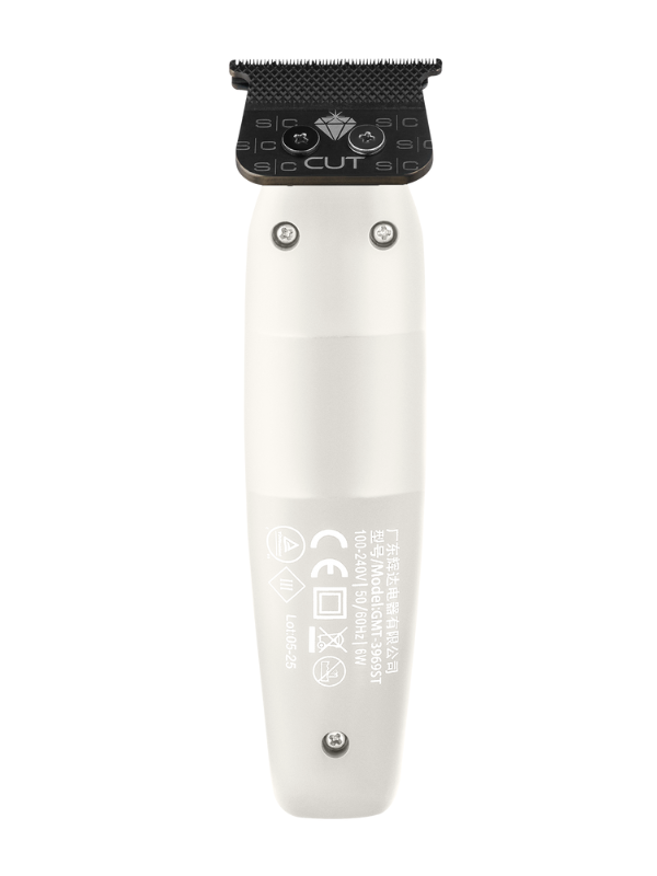White hair trimmer with black comb on a white background