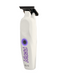 White grooming tool with purple logo on a white background