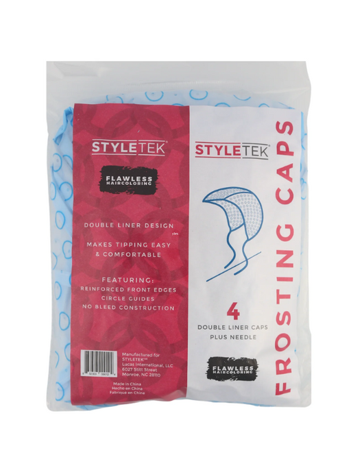 Package of Styletek frosting caps with red and white design on a white background