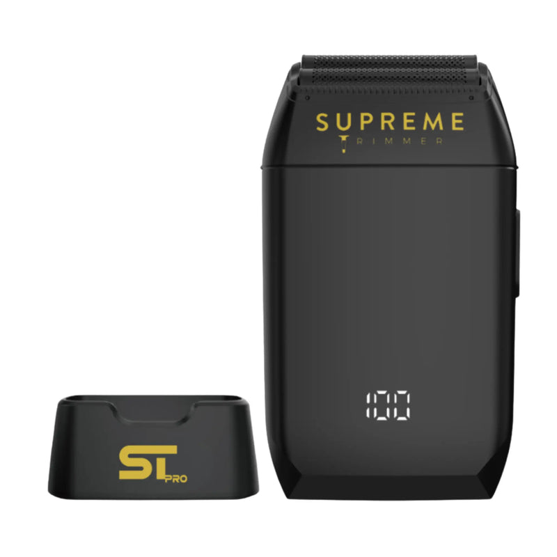 Black Supreme Trimmer with digital display on a white background