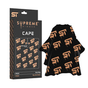 Black cape with orange ST logo and packaging labeled 'Supreme Trimmer' on a white background