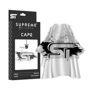 White Supreme Trimmer cape with packaging on a white background