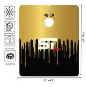 Supreme Trimmer Gold and black cutting cape with ST Pro branding and specifications