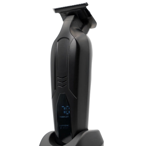 Supreme Trimmer Black hair trimmer with digital display on a white background