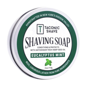 Taconic Shave Eucalyptus Mint shaving soap container on a white background
