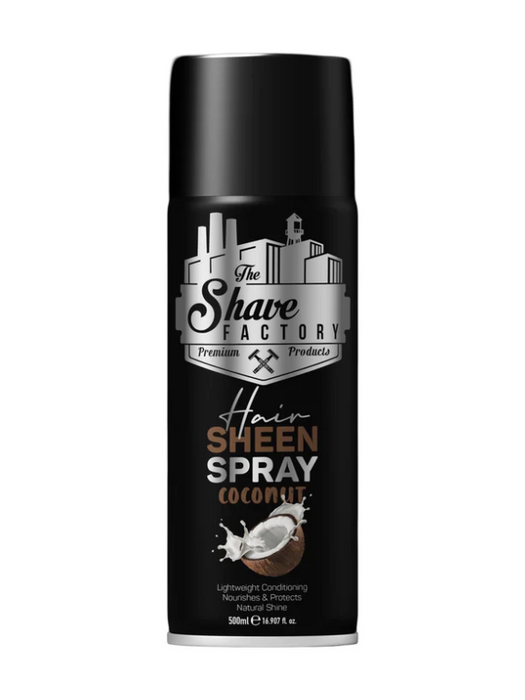 Hair Sheen Spray can from The Shave Factory on a white background